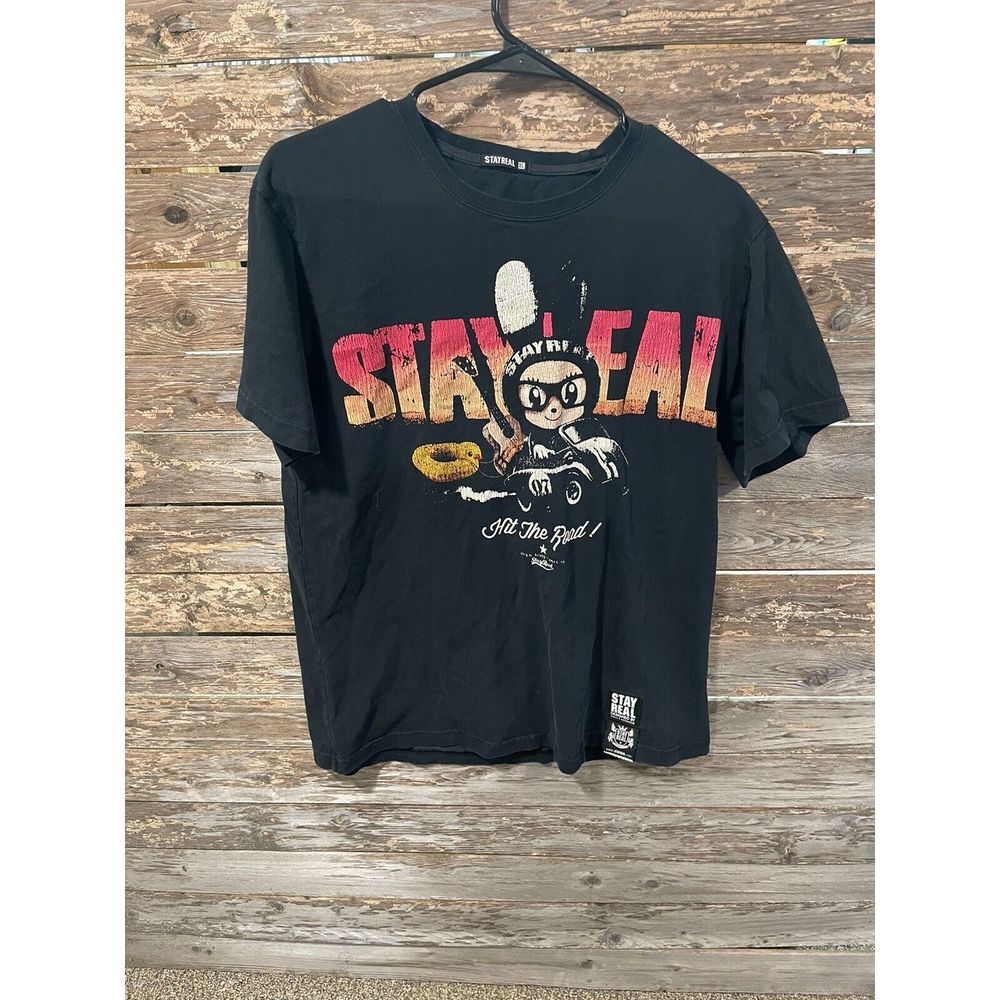 Stayreal Hit The Road Mens Shirt Black Short Sleeve Size XL Rare